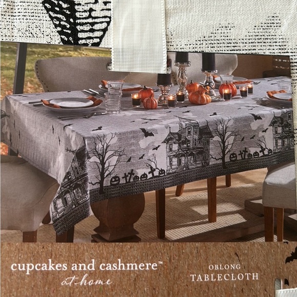 Cupcakes & Cashmere Tablecloth Haunted House Bats Pumpkin Trees New 60”x 104” - Picture 2 of 2